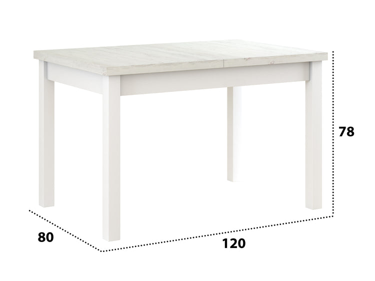 Set masa extensibila 120x150cm cu 6 scaune tapitate, mb-13 max5 si s-37 boss7 b22, alb, lemn masiv de fag, stofa