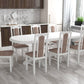 Set masa extensibila jork 160-200 cm, lemn masiv alb, cu 8 scaune tapitate stofa maro, s-37 25b