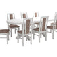 Set masa extensibila jork 160-200 cm, lemn masiv alb, cu 8 scaune tapitate stofa maro, s-37 25b