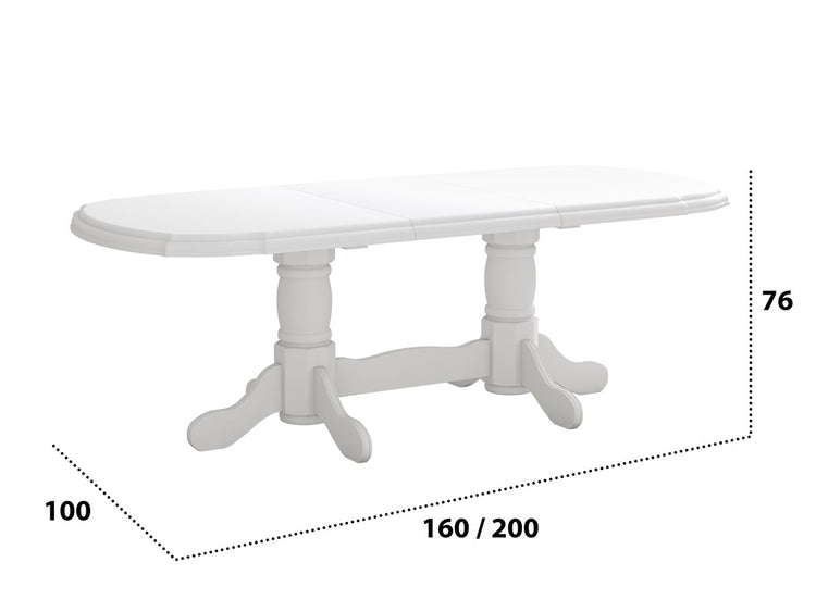 Set masa extensibila jork 160-200 cm, lemn masiv alb, cu 8 scaune tapitate stofa maro, s-37 25b