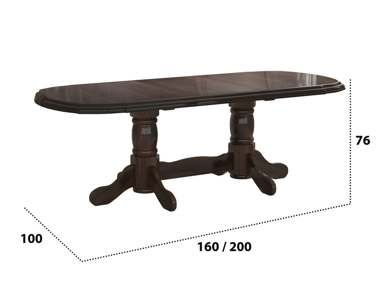 Set masa extensibila jork 160-200 cm, lemn masiv wenge, cu 8 scaune tapitate stofa maro, s-37 b7 W2