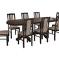 Set masa extensibila jork 160-200 cm, lemn masiv wenge, cu 8 scaune tapitate stofa maro, s-37 b7 W2