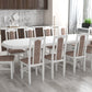 Set masa extensibila jork 200x250 cm, lemn masiv alb, cu 10 scaune tapitate stofa maro, s-37 B25B