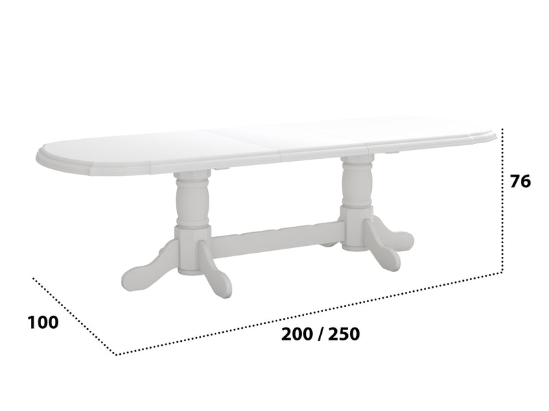 Set masa extensibila jork 200-250x100 cm, lemn masiv alb, cu 10 scaune tapitate stofa maro, s-37 B25B-6