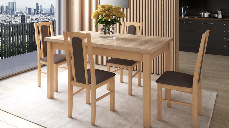 Set masa extensibila 140-180x80 cm cu 4 scaune tapitate, mb-21 modena1 si s-37 boss7 s6, sonoma, lemn masiv de fag, stofa-1