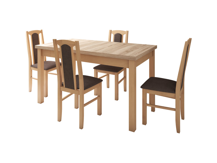 Set masa extensibila 140-180x80 cm cu 4 scaune tapitate, mb-21 modena1 si s-37 boss7 s6, sonoma, lemn masiv de fag, stofa