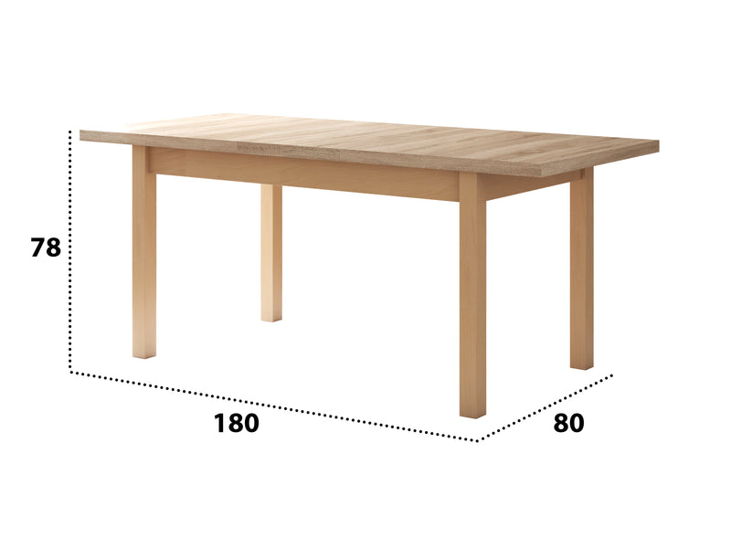 Set masa extensibila 140-180x80 cm cu 4 scaune tapitate, mb-21 modena1 si s-37 boss7 s6, sonoma, lemn masiv de fag, stofa-8
