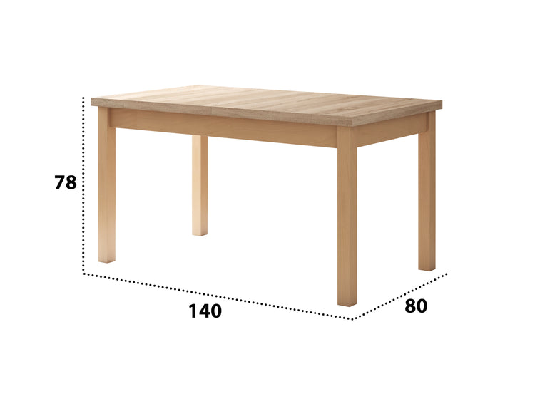 Set masa extensibila 140-180x80 cm cu 4 scaune tapitate, mb-21 modena1 si s-37 boss7 s6, sonoma, lemn masiv de fag, stofa