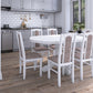 Set masa extensibila Kan 100x135 cm, lemn masiv, culoare alb, blat din mdf cu 6 scaune tapitate S-37 Boss7 25b, stofa