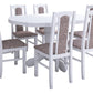 Set masa extensibila Kan 100x135 cm, lemn masiv, culoare alb, blat din mdf cu 6 scaune tapitate S-37 Boss7 25b, stofa