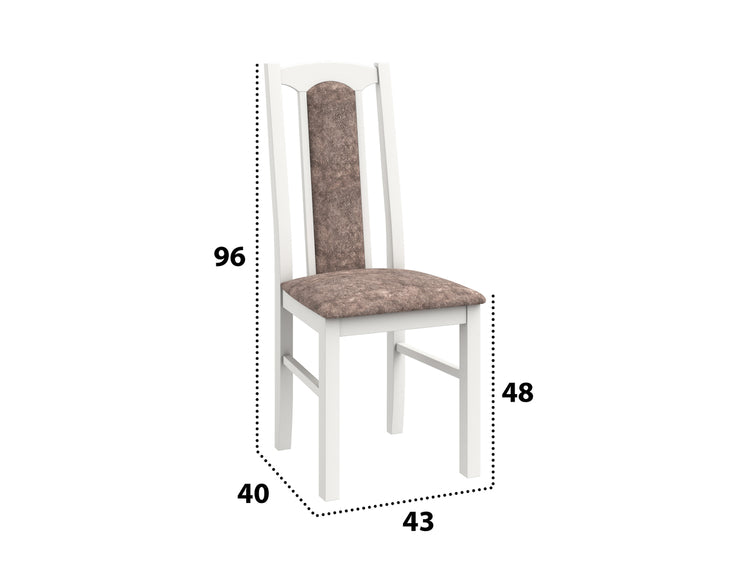 Set masa extensibila Kan 100x135 cm, lemn masiv, culoare alb, blat din mdf cu 6 scaune tapitate S-37 Boss7 25b, stofa