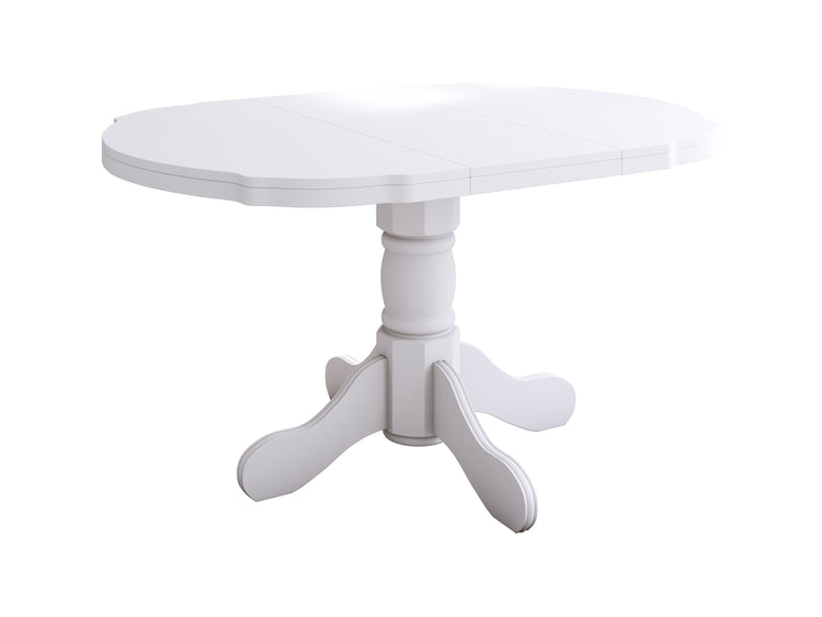 Set masa extensibila Kan 100x135 cm, lemn masiv, culoare alb, blat din mdf cu 6 scaune tapitate S-37 Boss7 25b, stofa