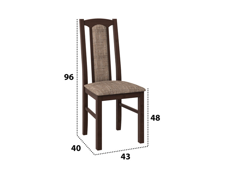 Set masa extensibila Kan 100x135 cm, lemn masiv, culoare nuc, blat din mdf cu 6 scaune tapitate S-37 Boss7 o2, stofa
