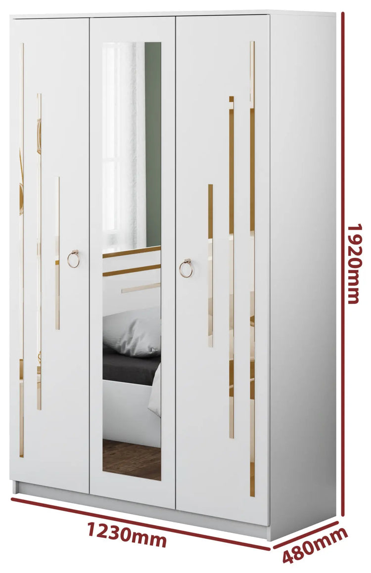 Sifonier Gold 3 usi, culoare alb / auriu, 123 x 192 x 48 cm - La Cucu