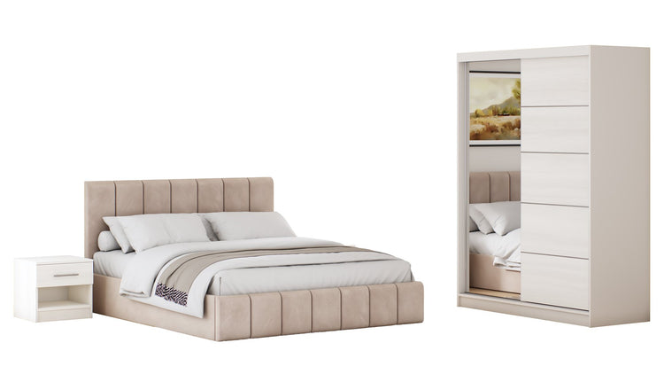 Dormitor Ina cu oglinda cappuccino/pin 150cm + saltea 160x200x20cm
