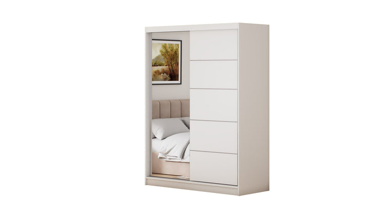 Dormitor Ina cu oglinda cappuccino/alb 150cm + saltea 160x200x20cm