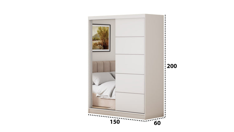 Dormitor Ina cu oglinda cappuccino/alb 150cm + saltea 160x200x20cm
