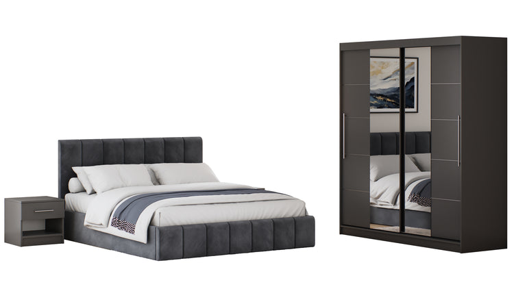 Dormitor Radu cu oginda gri inchis/gri 180cm + saltea 160x200x20cm