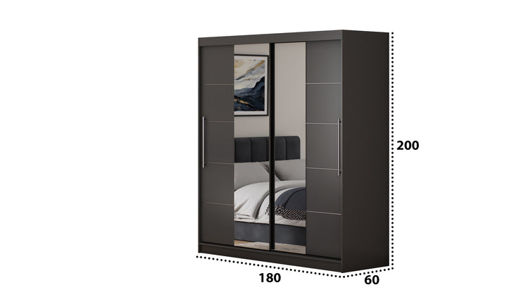 Dormitor Radu cu oglinda gri deschis/gri 180cm + saltea 160x200x20cm