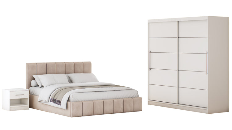Dormitor Sara fara oglinda cappuccino/alb 200cm + saltea 160x200x20cm