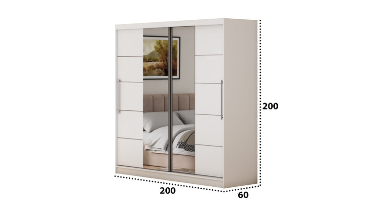 Dormitor Sara cu oglinda cappuccino/alb 200cm + saltea 160x200x20cm