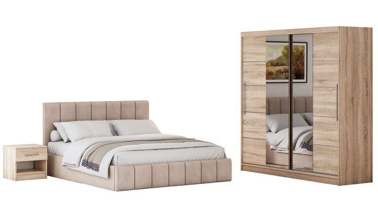 Dormitor Radu cu oglinda cappuccino/sonoma 180cm + saltea 160x200x20cm