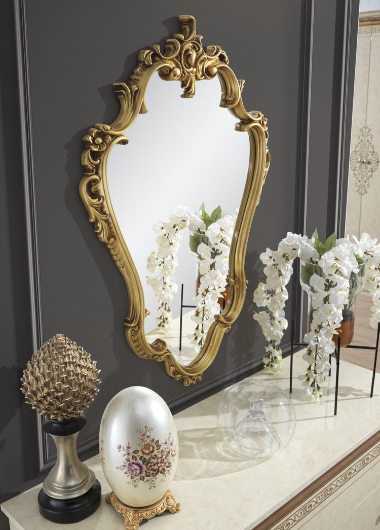 Dormitor Anette, 160x200 cm, 6a, bej/auriu, somiera metalica si saltea incluse