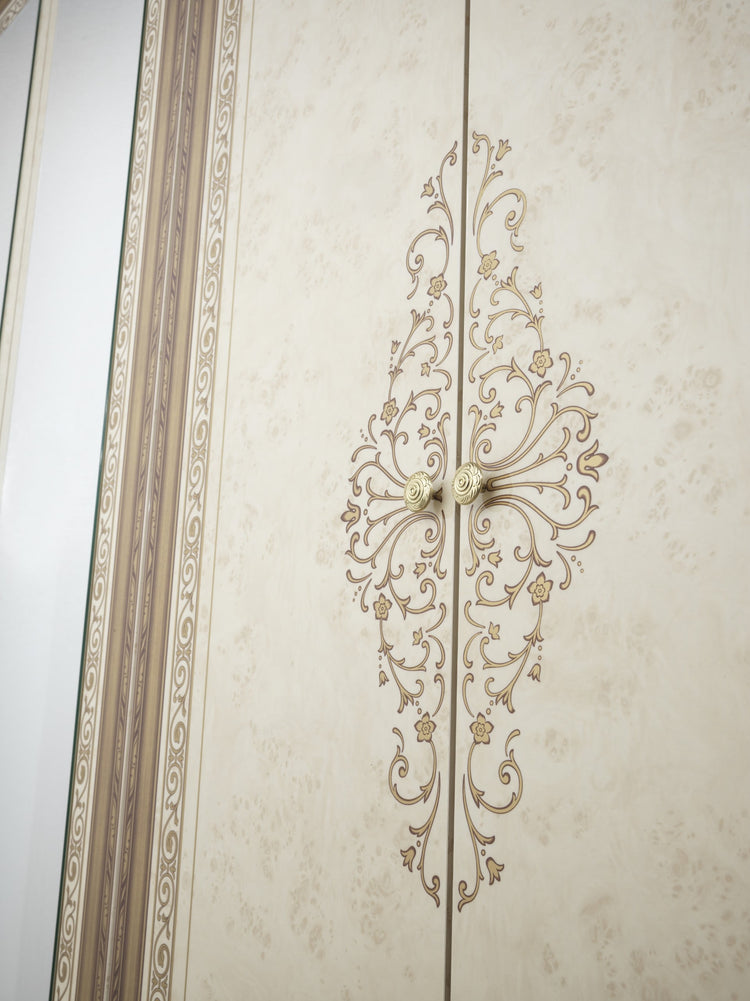 Dormitor Anette, 160x200 cm, 6a, bej/auriu, somiera metalica si saltea incluse