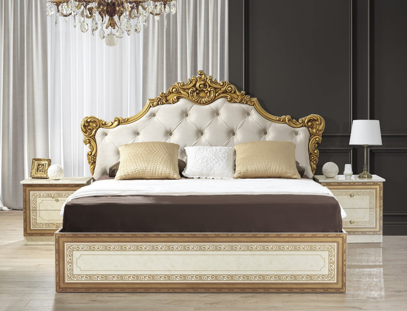 Dormitor Anette, 160x200 cm, 6a, bej/auriu, somiera metalica si saltea incluse-2