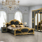 Dormitor Barocco Nero, negru/auriu, pat 160x200 cm, dulap cu 6 usi, comoda, 2 noptiere, somiera metalica si saltea incluse!