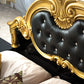 Dormitor Barocco Nero, negru/auriu, pat 160x200 cm, dulap cu 6 usi, comoda, 2 noptiere, somiera metalica si saltea incluse!