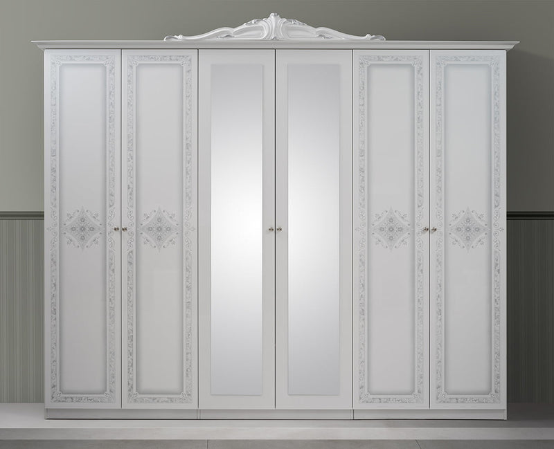 Dormitor Luisa, alb, pat 160x200 cm, dulap cu 6 usi, comoda, 2 noptiere, somiera metalica si saltea incluse-6