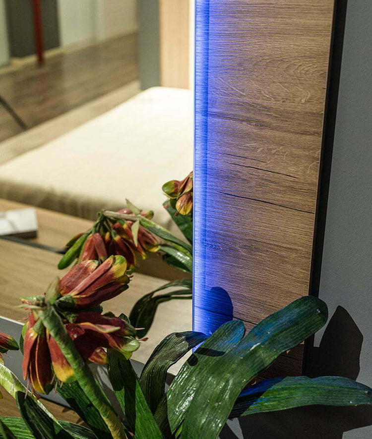 Dormitor Mozart, sonoma/negru, pat 160x200 cm, dulap cu 2 usi culisante, comoda, 2 noptiere