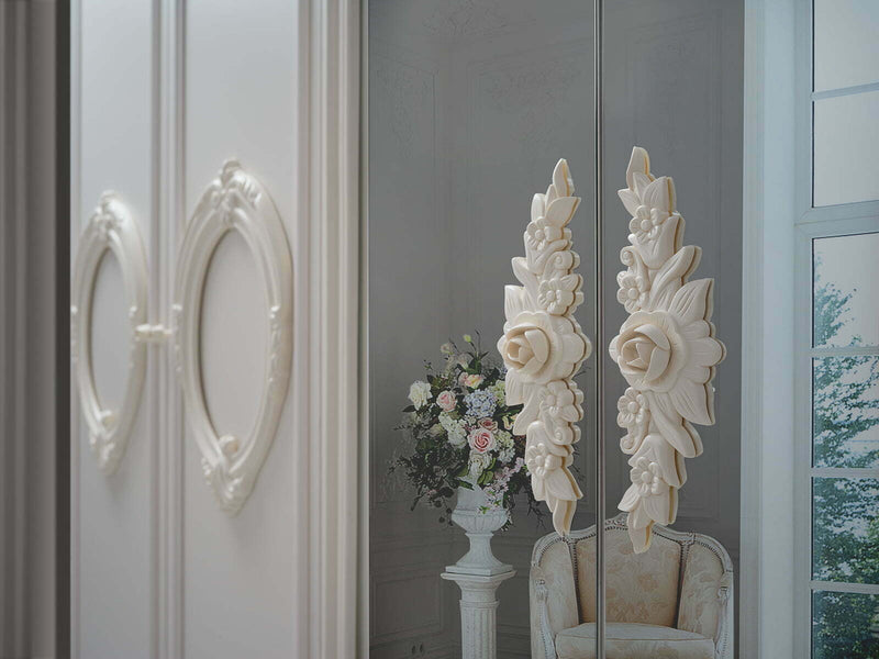 Dormitor Neli, crem, pat 160x200 cm, dulap cu 6 usi, comoda, 2 noptiere, somiera metalica si saltea incluse-5