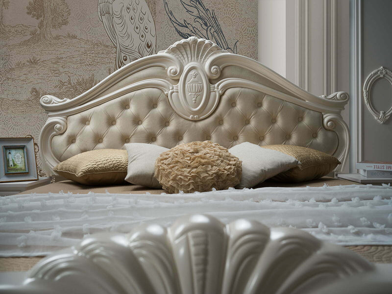 Dormitor Neli, crem, pat 160x200 cm, dulap cu 6 usi, comoda, 2 noptiere, somiera metalica si saltea incluse-2