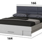 Dormitor Solano, alb, dulap 120 cm, pat cu tablie tapitata gri 160×200 cm, 2 noptiere, comoda - La Cucu
