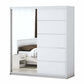 Dormitor Solano, alb, dulap 183 cm, pat cu tablie tapitata camel 160x200 cm, 2 noptiere, comoda - La Cucu