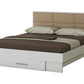 Dormitor Solano, alb, dulap 183 cm, pat cu tablie tapitata camel 160x200 cm, 2 noptiere, comoda - La Cucu