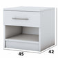 Dormitor Solano, alb, dulap 183 cm, pat cu tablie tapitata gri 160×200 cm, 2 noptiere, comoda - La Cucu