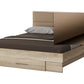 Dormitor Solano, sonoma, dulap 183 cm, pat cu tablie tapitata camel 160×200 cm, 2 noptiere, comoda - La Cucu