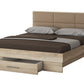 Dormitor Solano, sonoma, dulap 183 cm, pat cu tablie tapitata camel 160×200 cm, 2 noptiere, comoda - La Cucu