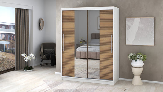 Dressing Rafi cu oglinda, 150x200x60 cm, alb/stejar