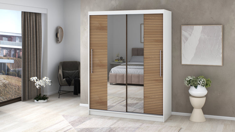 Dressing Rafi cu oglinda, 150x200x60 cm, alb/stejar