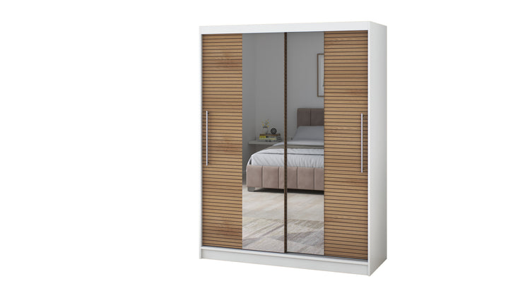 Dressing Rafi cu oglinda, 150x200x60 cm, alb/stejar