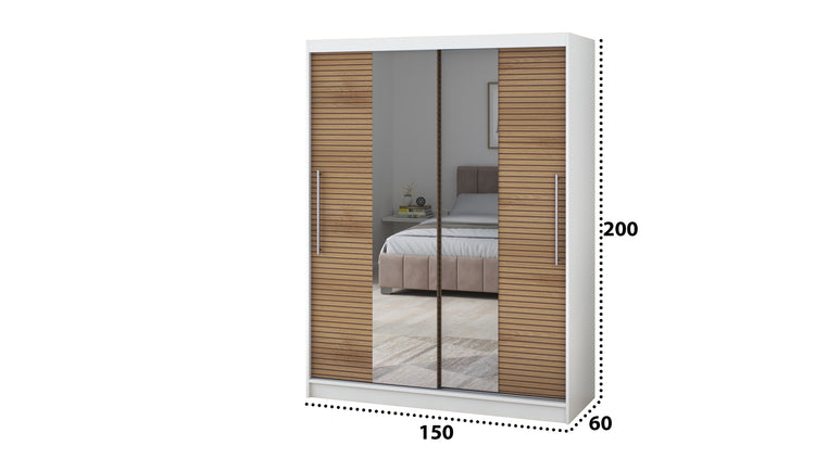 Dressing Rafi cu oglinda, 150x200x60 cm, alb/stejar