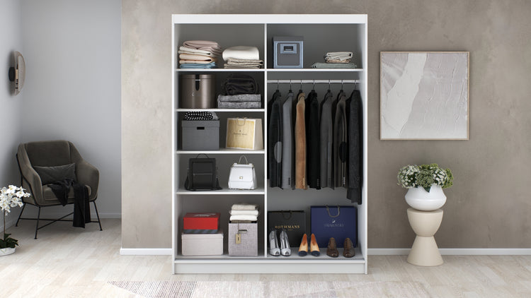 Dressing Rafi cu oglinda, 150x200x60 cm, alb/stejar