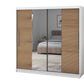 Dressing Rafi cu oglinda, 200x200x60 cm, alb/stejar