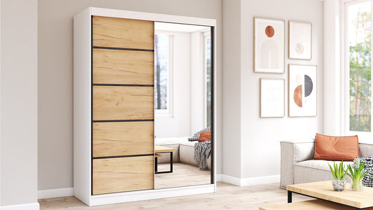 Dressing Gabriel cu oglinda, 150x200x61 cm, alb/stejar deschis