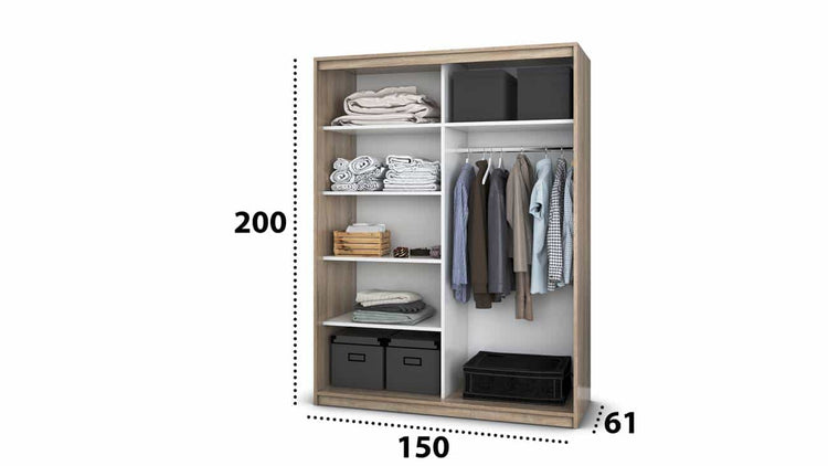 Dressing Gabriel Negru cu lamele artisan, cu oglinda, 150x200x61 cm