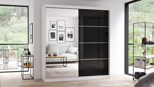 Dressing Ovidiu 31, 203x218x61 cm, culoare alb/negru